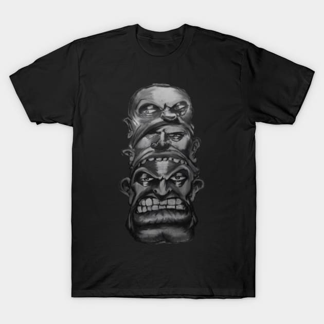 Three Ugly Heads T-Shirt by BigCandy540